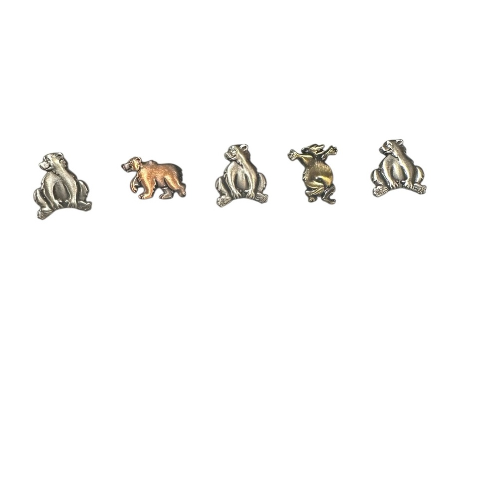 Bear Pin Set 5 Brooches Gold Silver Bronze 1” Mini Lapel Backpack Hat Woodland